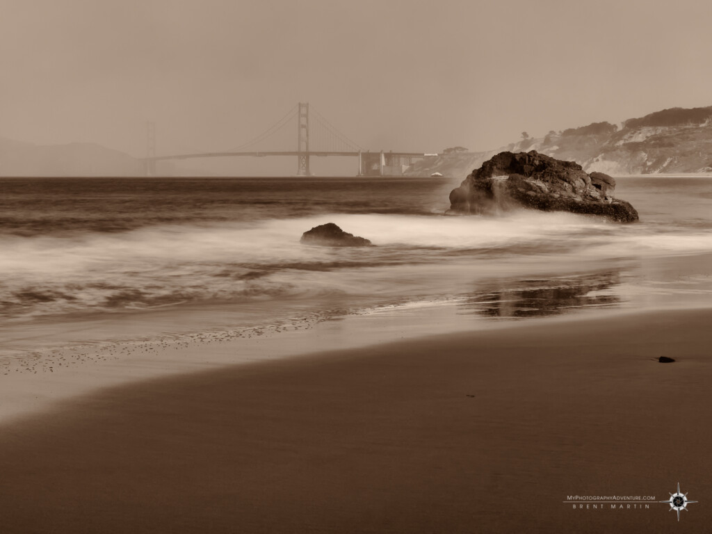 China Beach view of the Golden Gate Bridge in San Francisco, CA